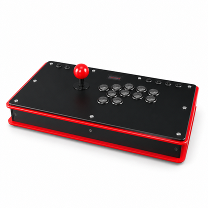 VSLAB VSGEAR 旧バージョン・赤黒。斜めから見た外観。白背景・エフェクトなし。光沢を保ち、強い光の映り込みを調整。